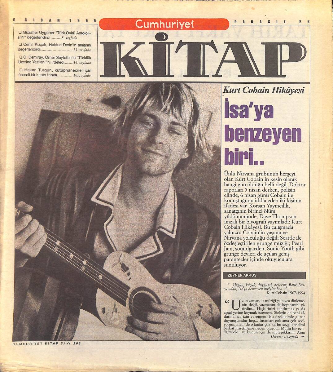 Cumhuriyet Gazetesi Kitap Eki 6 Nisan 1995 - Kurt Cobain Hikayesi - Kaç Elvis Presley Var GZ155646 - 1