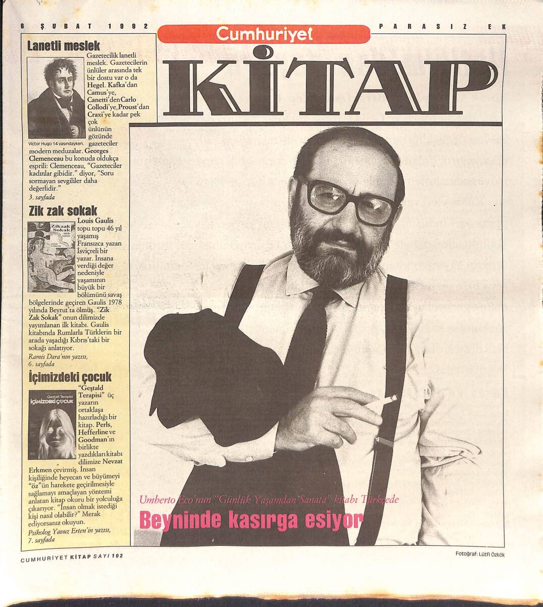 Cumhuriyet Gazetesi Kitap Eki 6 Şubat 1992 - Umberto Eco'nun 