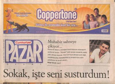 Cumhuriyet Gazetesi Pazar Eki 31 Ağustos 2008 - Muhabir Mehmet Ali Alabora , Sahneye Çıkıyor ! GZ109130 - 1
