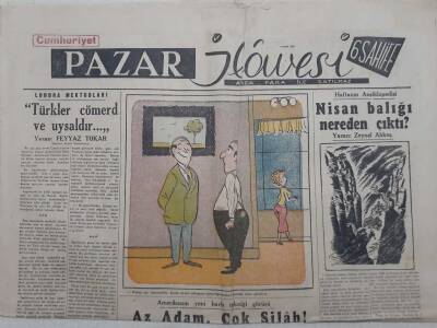 Cumhuriyet Gazetesi Pazar Eki - 4 Nisan 1954 - Amerikanın Yeni Harb Tekniği Görüşü Az Adam Çok Silah GZ112782 - 1