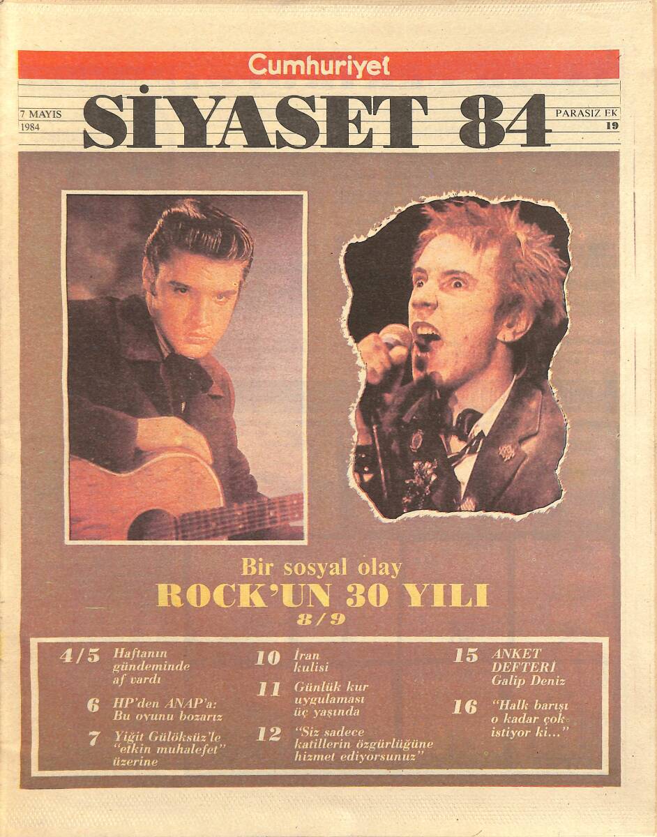 Cumhuriyet Gazetesi Siyaset 84 Eki 7 Mayıs 1984 - Rock Müziği'nin 30 Yılı GZ155395 - 1