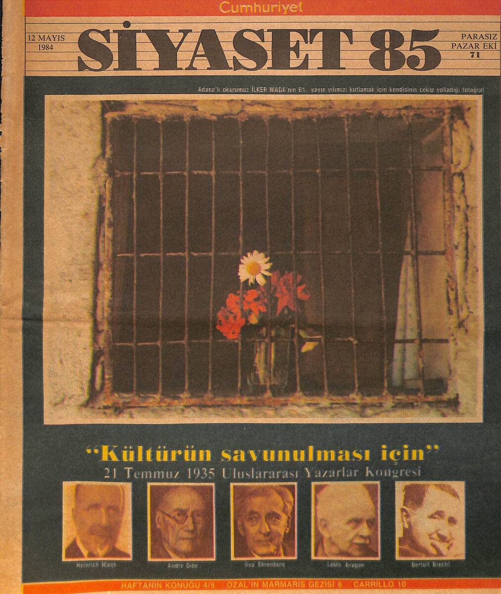 Cumhuriyet Gazetesi Siyaset 85 Eki 12 Mayıs 1984 - 21 Temmuz 1935 Uluslararası Yazarlar Kongresi GZ154517 - 1