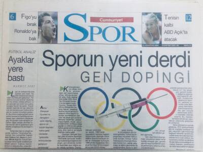 Cumhuriyet Gazetesi Spor Eki 25 Ağustos 2004 - Sporun Yeni Derdi,Gen Dopingi GZ40501 - 1