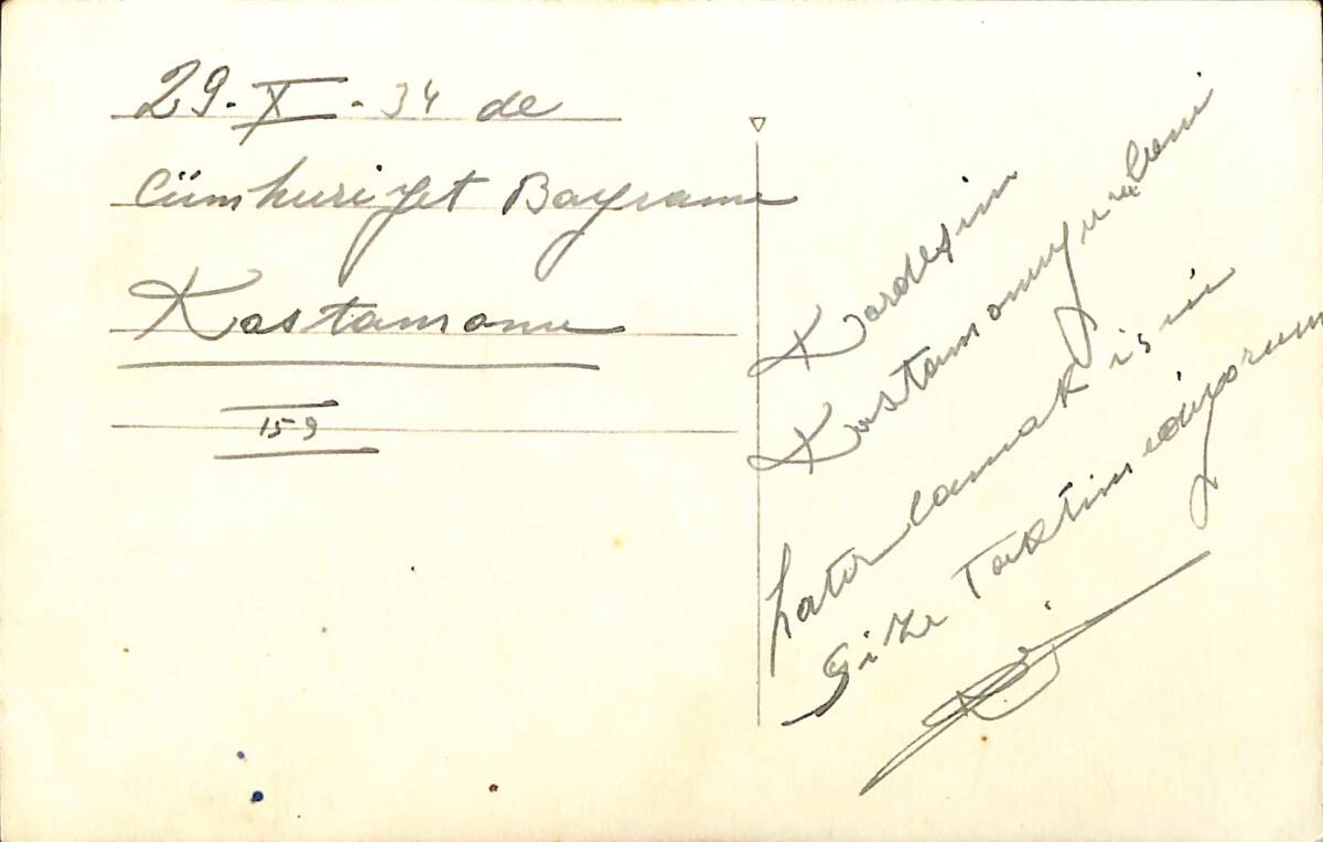 Cumhuriyet Tarihi - Kastamonu'da Cumhuriyet Bayramı Kutlamaları, Resmi Tören Geçidi, 29 Ekim 1934 Tarihli Notlu Fotokart 
