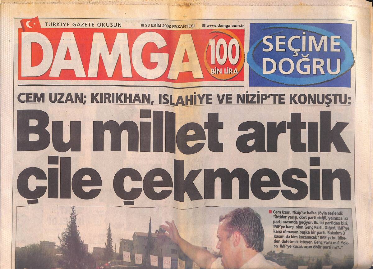 Damga Gazetesi 28 Ekim 2002 - Beşiktaş'ta İlhan Malsız İdmanda Amaral İle tartıştı - Fenerbahçe'de Ya Okan Ya Sinan GZ158604 - 1