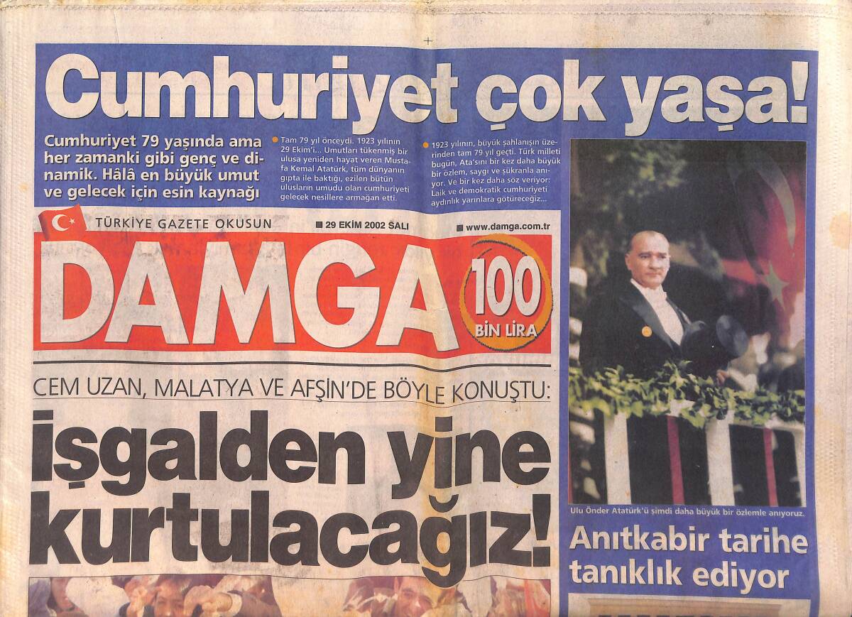 Damga Gazetesi 29 Ekim 2002 - Cumhuriyetin 79. Yıl Dönümü - Galatasaray Devler Liginde Sahneye Çıkıyor GZ158603 - 1
