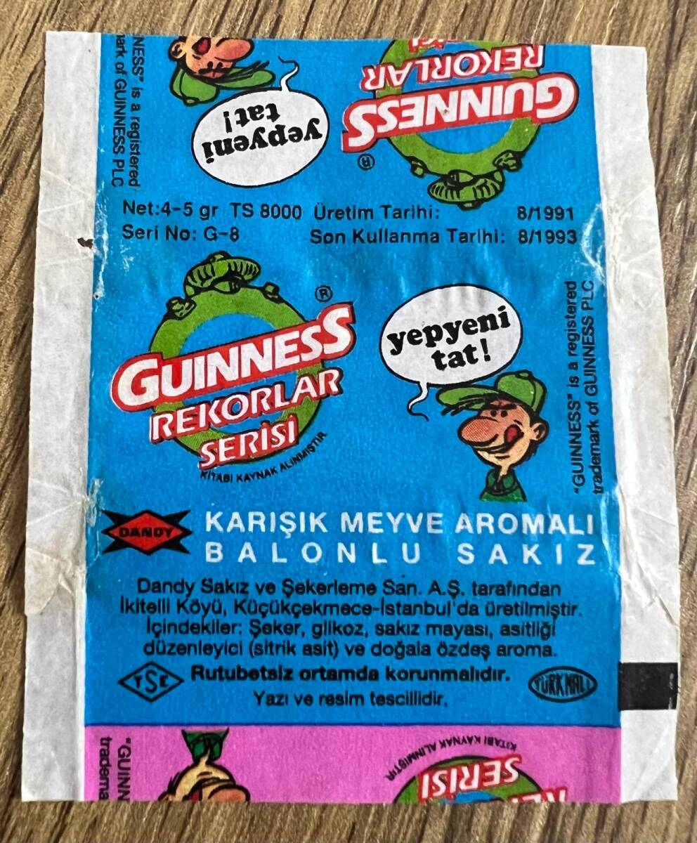 DANDY GUINNESS REKORLAR SERİSİ (DANDY) 1991 Sakız Sarma Kağıdı # SKZ1857 - 1