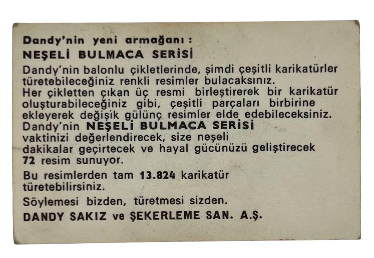 DANDY Sakızı 1960s Neşeli Bulmaca Serisi Seriisi Sakız Kağıdı Stickers No A 1 # SKZ1122 - 2