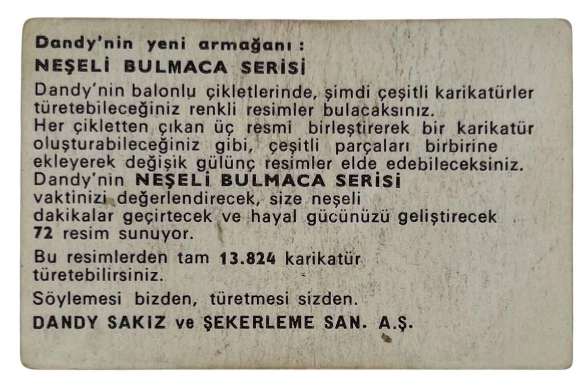 DANDY Sakızı 1960s Neşeli Bulmaca Serisi Seriisi Sakız Kağıdı Stickers No B 2 # SKZ1144 - 2