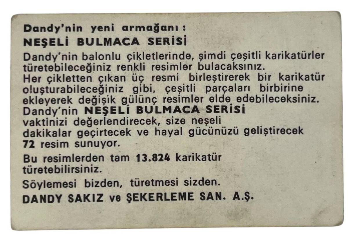 DANDY Sakızı 1960s Neşeli Bulmaca Serisi Seriisi Sakız Kağıdı Stickers No D 1 # SKZ1134 - 2