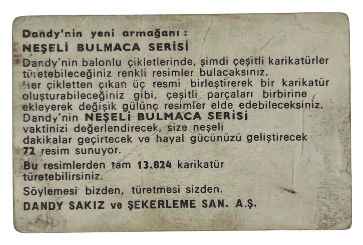 DANDY Sakızı 1960s Neşeli Bulmaca Serisi Seriisi Sakız Kağıdı Stickers No Q 3 # SKZ1135 - 2
