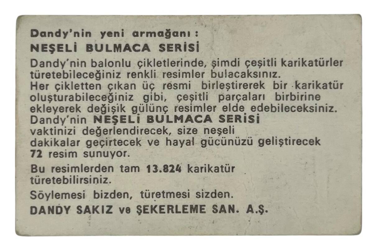 DANDY Sakızı 1960s Neşeli Bulmaca Serisi Seriisi Sakız Kağıdı Stickers No E 1 # SKZ1133 - 2