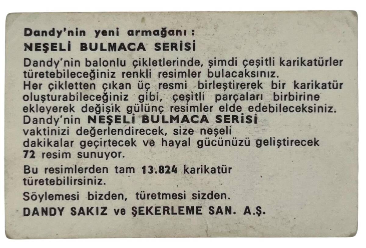 DANDY Sakızı 1960s Neşeli Bulmaca Serisi Seriisi Sakız Kağıdı Stickers No V 1 # SKZ1159 - 2