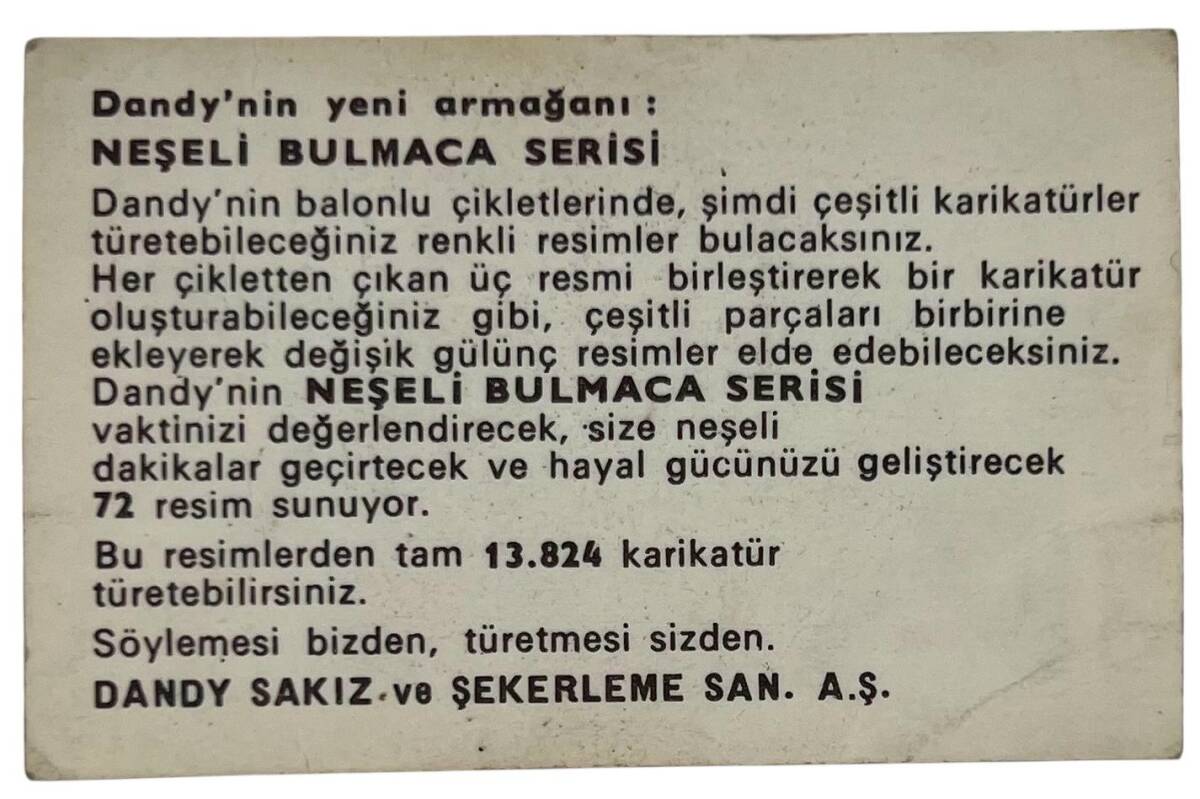DANDY Sakızı 1960s Neşeli Bulmaca Serisi Seriisi Sakız Kağıdı Stickers No F1 # SKZ1098 - 2