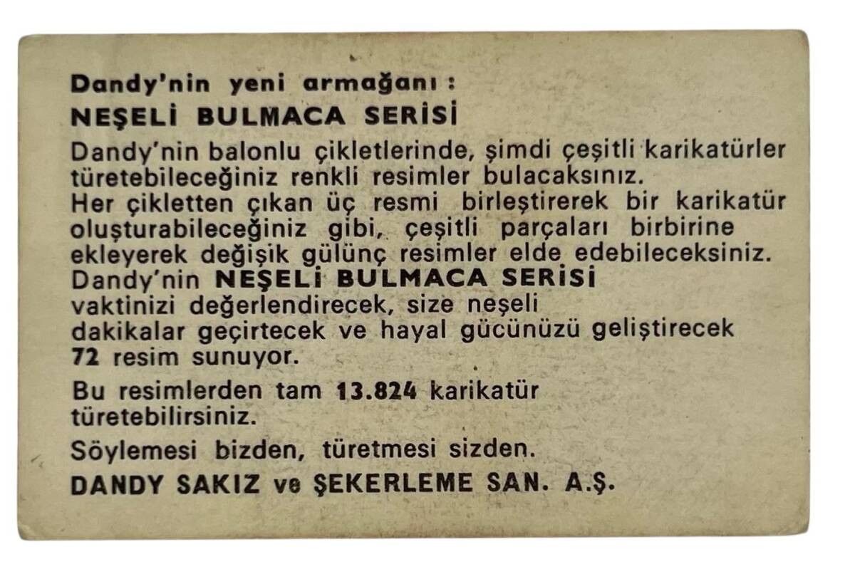 DANDY Sakızı 1960s Neşeli Bulmaca Serisi Seriisi Sakız Kağıdı Stickers No G 1 # SKZ1123 - 2