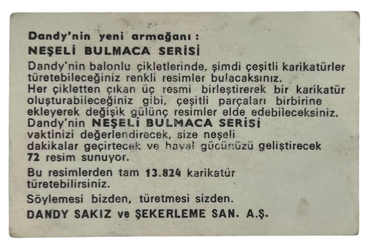 DANDY Sakızı 1960s Neşeli Bulmaca Serisi Seriisi Sakız Kağıdı Stickers No M 2 # SKZ1140 - 2