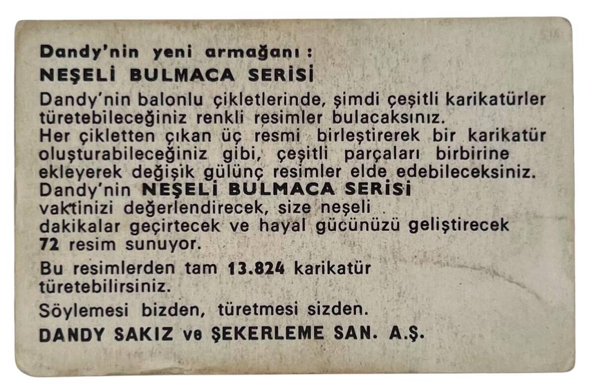 DANDY Sakızı 1960s Neşeli Bulmaca Serisi Seriisi Sakız Kağıdı Stickers No I 2 # SKZ1149 - 2