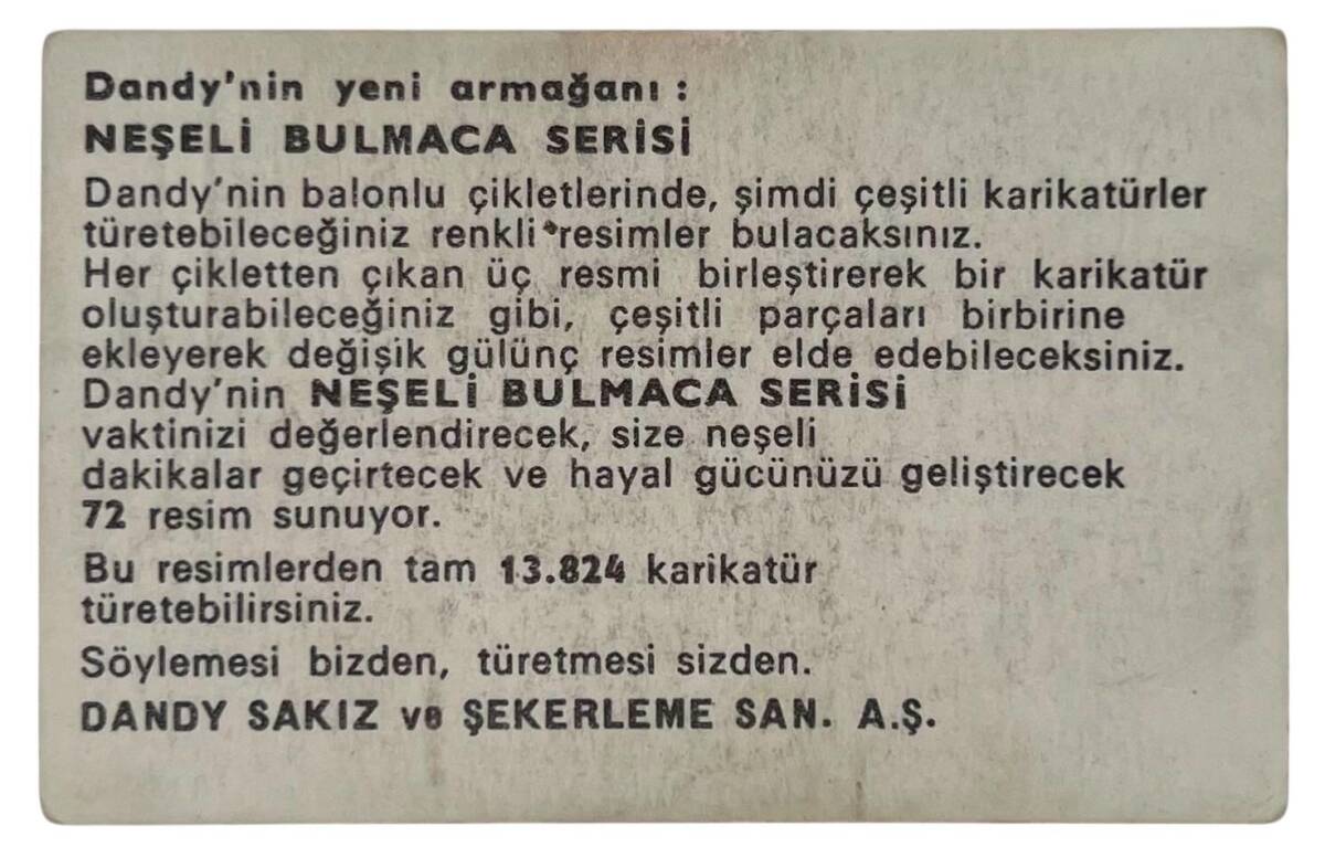 DANDY Sakızı 1960s Neşeli Bulmaca Serisi Seriisi Sakız Kağıdı Stickers No J 1 # SKZ1142 - 2