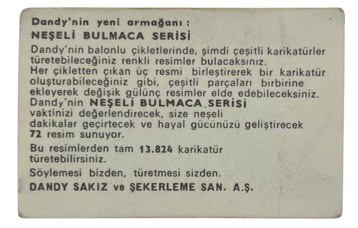 DANDY Sakızı 1960s Neşeli Bulmaca Serisi Seriisi Sakız Kağıdı Stickers No K 3 # SKZ1151 - 2