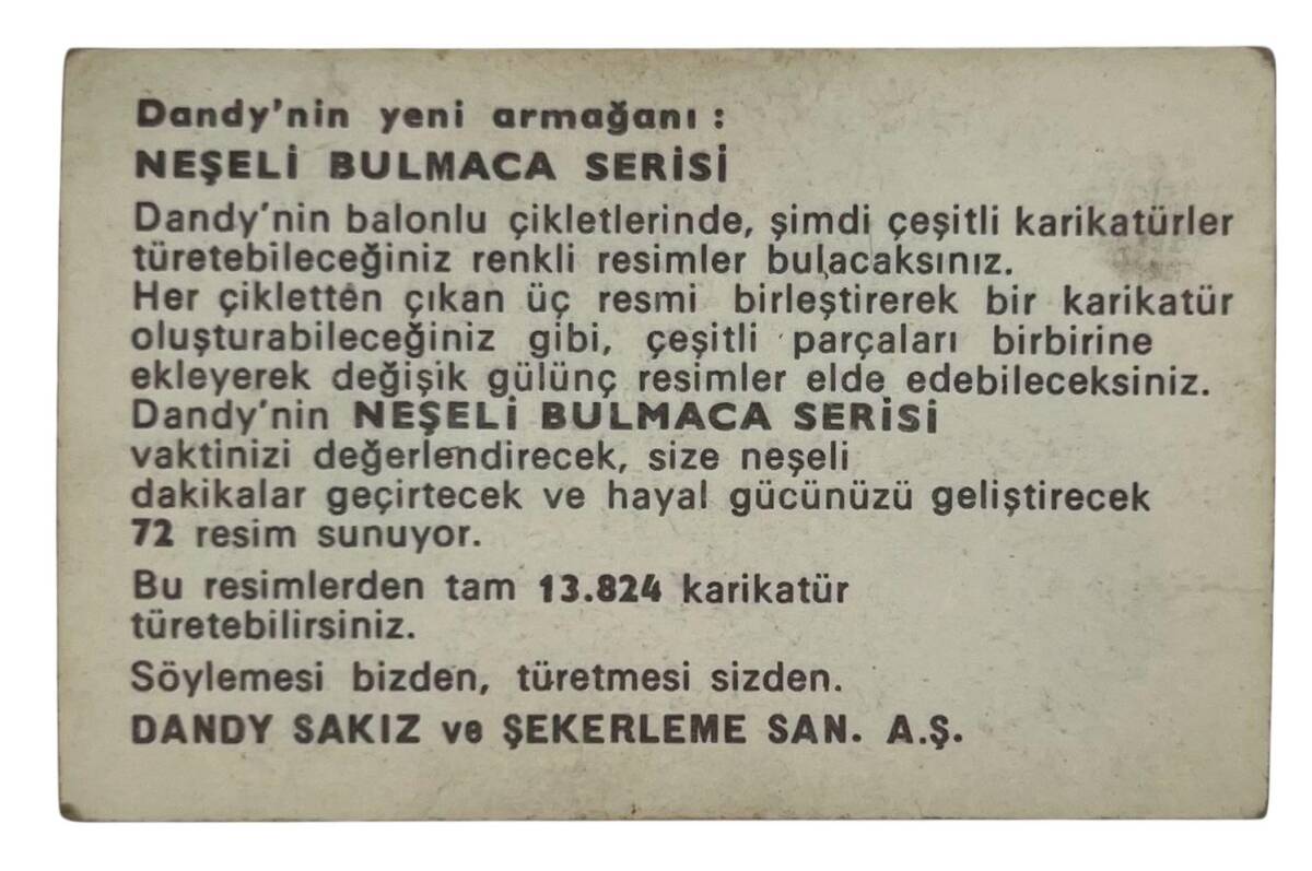 DANDY Sakızı 1960s Neşeli Bulmaca Serisi Seriisi Sakız Kağıdı Stickers No K1 # SKZ1108 - 2