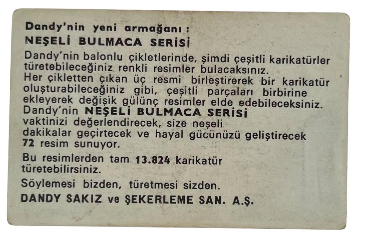 DANDY Sakızı 1960s Neşeli Bulmaca Serisi Seriisi Sakız Kağıdı Stickers No V 3 # SKZ1128 - 2