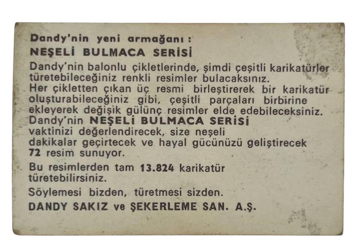 DANDY Sakızı 1960s Neşeli Bulmaca Serisi Seriisi Sakız Kağıdı Stickers No I 3 # SKZ1148 - 2