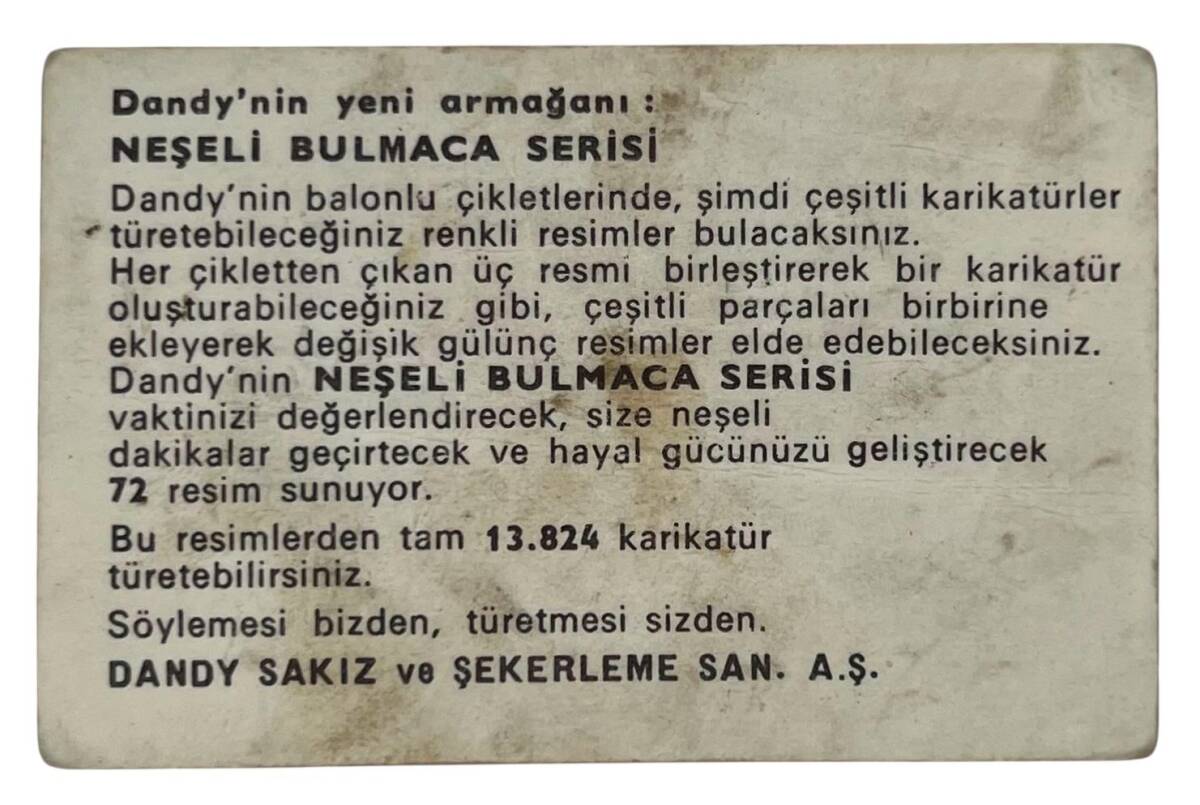 DANDY Sakızı 1960s Neşeli Bulmaca Serisi Seriisi Sakız Kağıdı Stickers No A 2 # SKZ1157 - 2