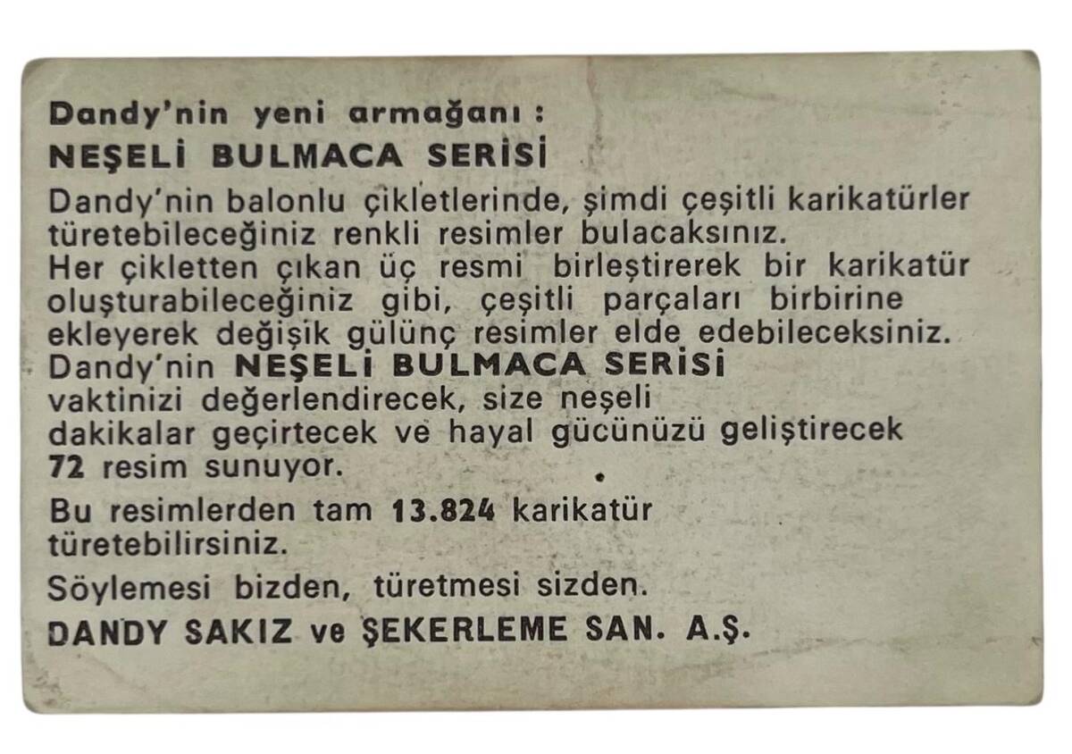 DANDY Sakızı 1960s Neşeli Bulmaca Serisi Seriisi Sakız Kağıdı Stickers No M 2 # SKZ1131 - 2