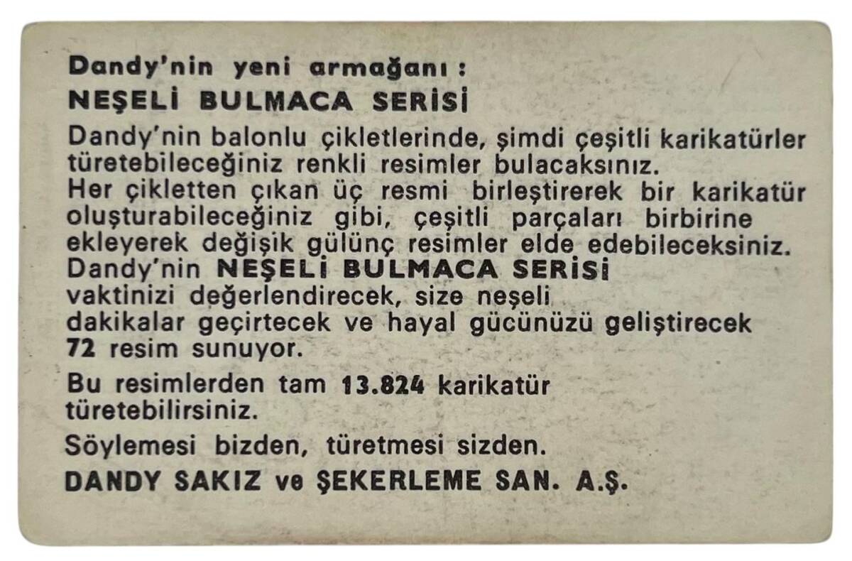 DANDY Sakızı 1960s Neşeli Bulmaca Serisi Seriisi Sakız Kağıdı Stickers No N 2 # SKZ1153 - 2