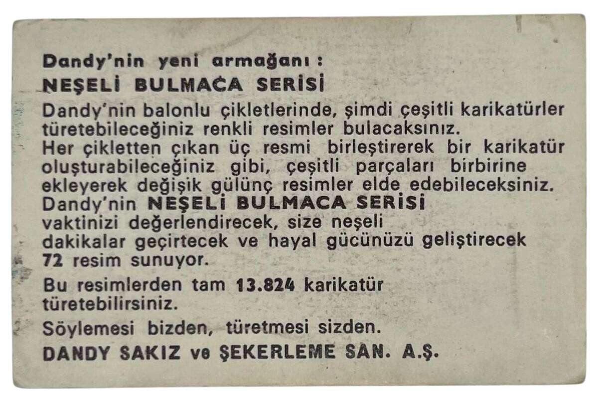 DANDY Sakızı 1960s Neşeli Bulmaca Serisi Seriisi Sakız Kağıdı Stickers No N 3 # SKZ1113 - 2