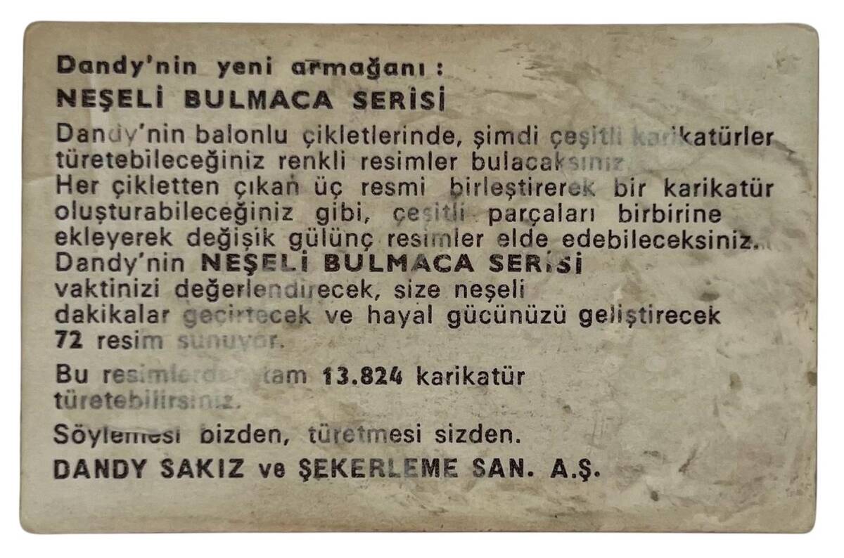 DANDY Sakızı 1960s Neşeli Bulmaca Serisi Seriisi Sakız Kağıdı Stickers No Q 3 # SKZ1124 - 2