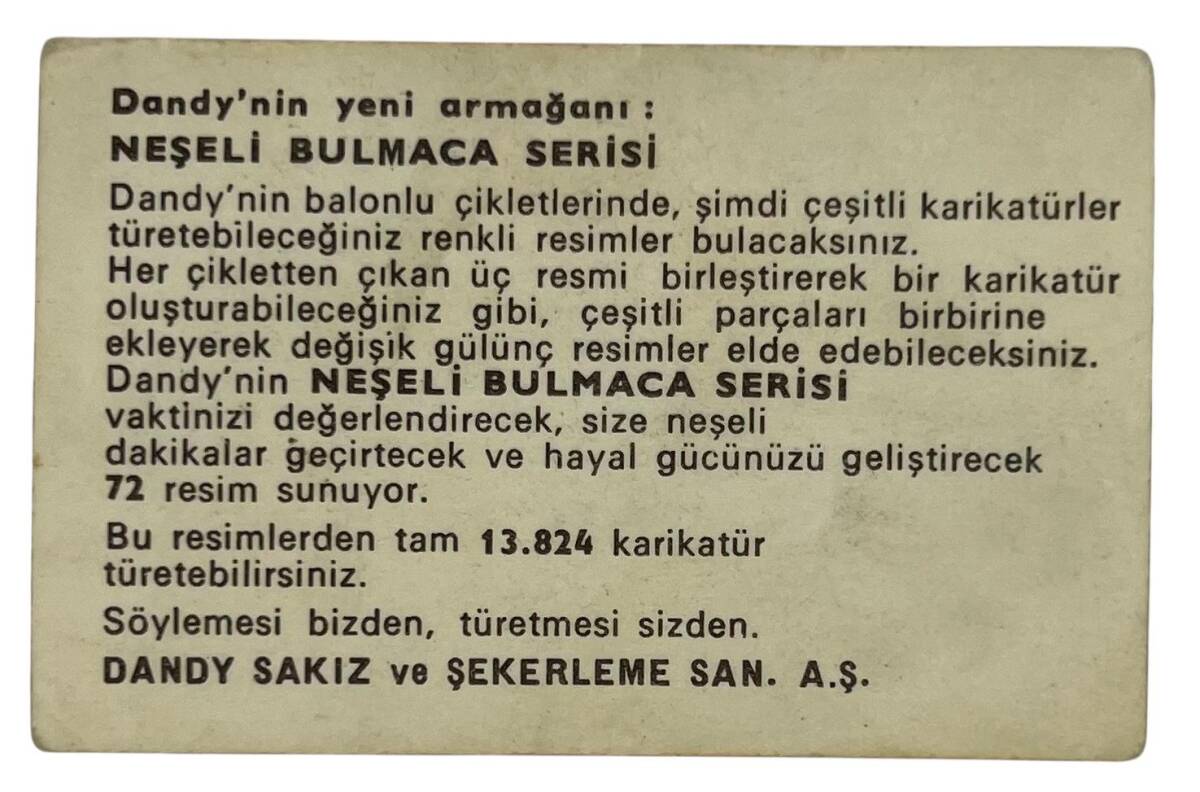 DANDY Sakızı 1960s Neşeli Bulmaca Serisi Seriisi Sakız Kağıdı Stickers No T 2 # SKZ1125 - 2