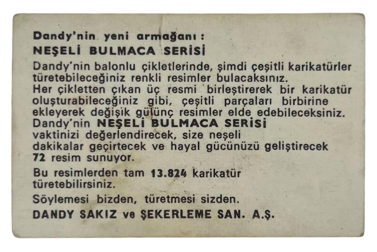 DANDY Sakızı 1960s Neşeli Bulmaca Serisi Seriisi Sakız Kağıdı Stickers No O 1 # SKZ1136 - 2