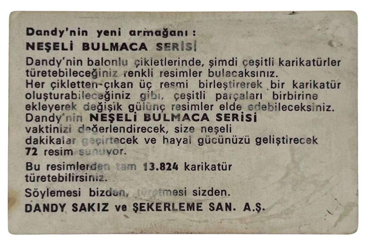 DANDY Sakızı 1960s Neşeli Bulmaca Serisi Seriisi Sakız Kağıdı Stickers No R 3 # SKZ1143 - 2