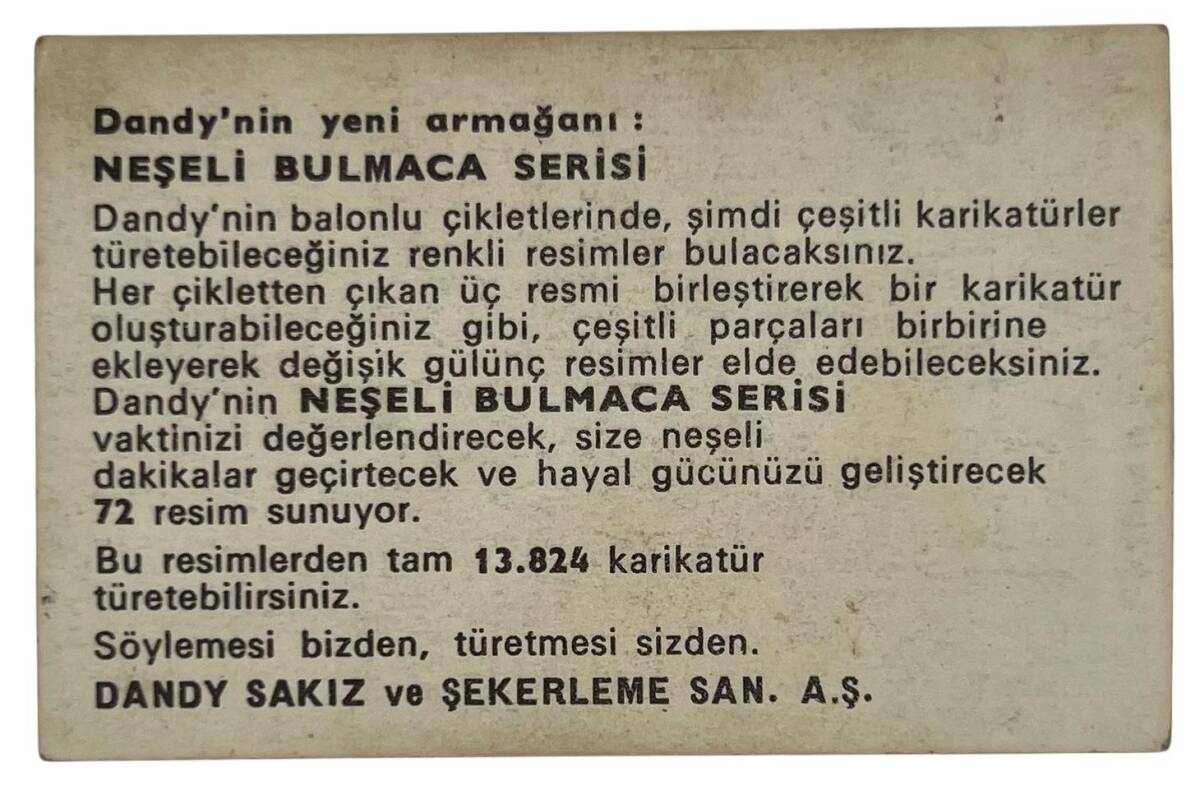 DANDY Sakızı 1960s Neşeli Bulmaca Serisi Seriisi Sakız Kağıdı Stickers No R3 # SKZ1100 - 2