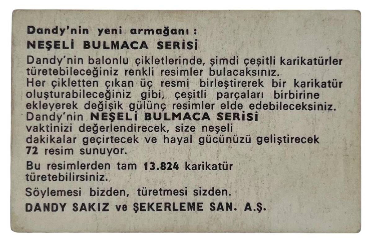 DANDY Sakızı 1960s Neşeli Bulmaca Serisi Seriisi Sakız Kağıdı Stickers No S 3 # SKZ1137 - 2