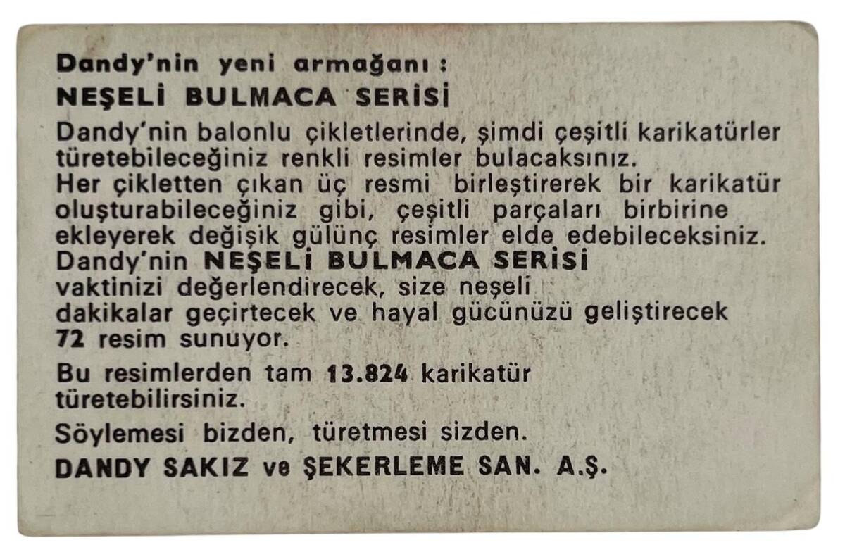 DANDY Sakızı 1960s Neşeli Bulmaca Serisi Seriisi Sakız Kağıdı Stickers No V 1 # SKZ1146 - 2