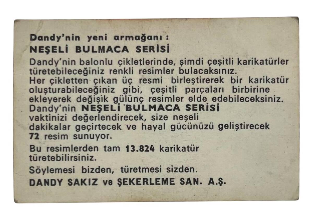 DANDY Sakızı 1960s Neşeli Bulmaca Serisi Seriisi Sakız Kağıdı Stickers No V 3 # SKZ1118 - 2