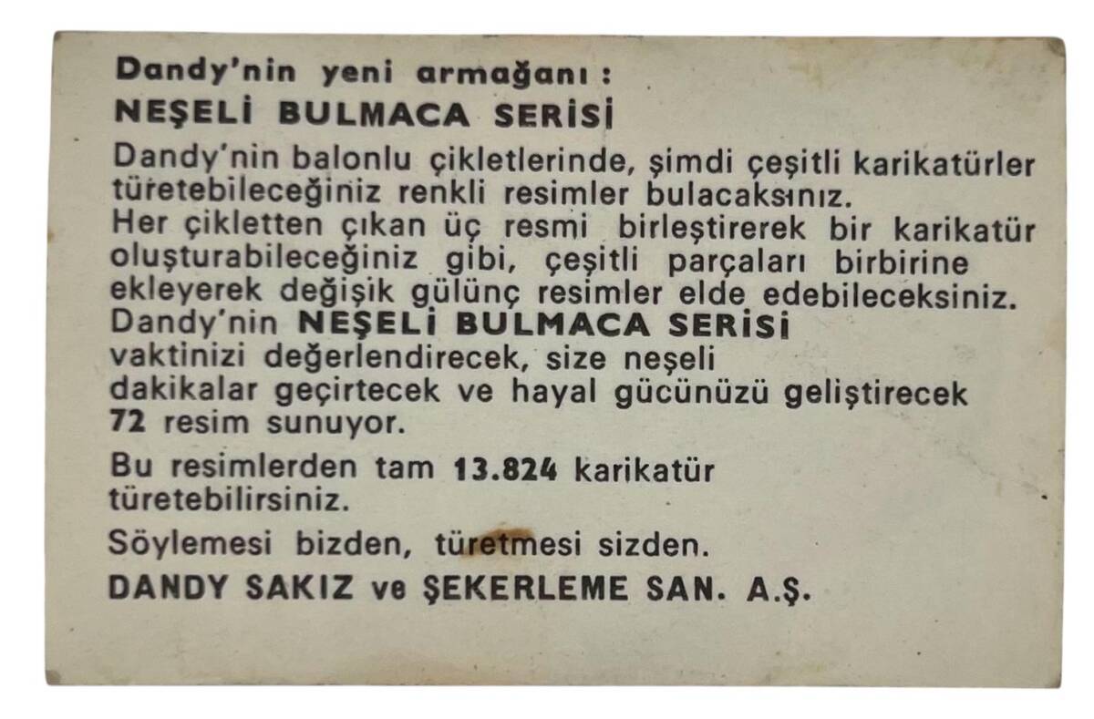 DANDY Sakızı 1960s Neşeli Bulmaca Serisi Seriisi Sakız Kağıdı Stickers No V2 # SKZ1106 - 2