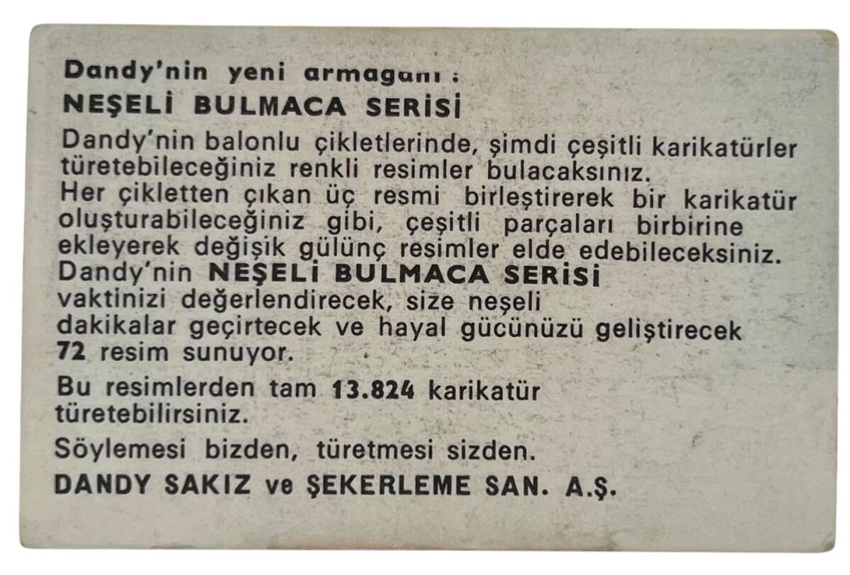 DANDY Sakızı 1960s Neşeli Bulmaca Serisi Seriisi Sakız Kağıdı Stickers No T 3 # SKZ1161 - 2