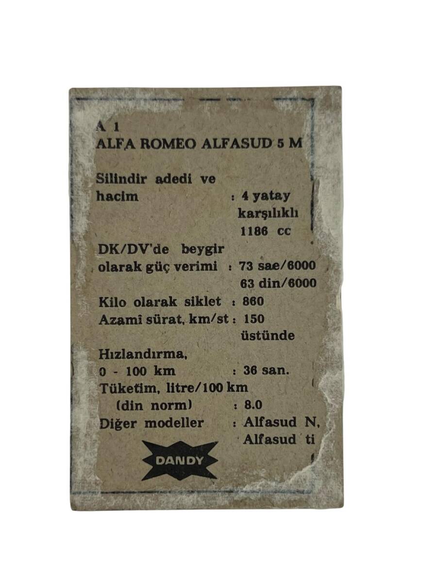 DANDY Sakızı Otomobiller Serisi -ALFA ROMEO ALFASUD M- No A # SKZ11724 - 2