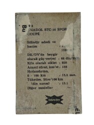 DANDY Sakızı Otomobiller Serisi -ANADOL STC-16 SPORTS COUPE - No A 5 # SKZ11713 - 2