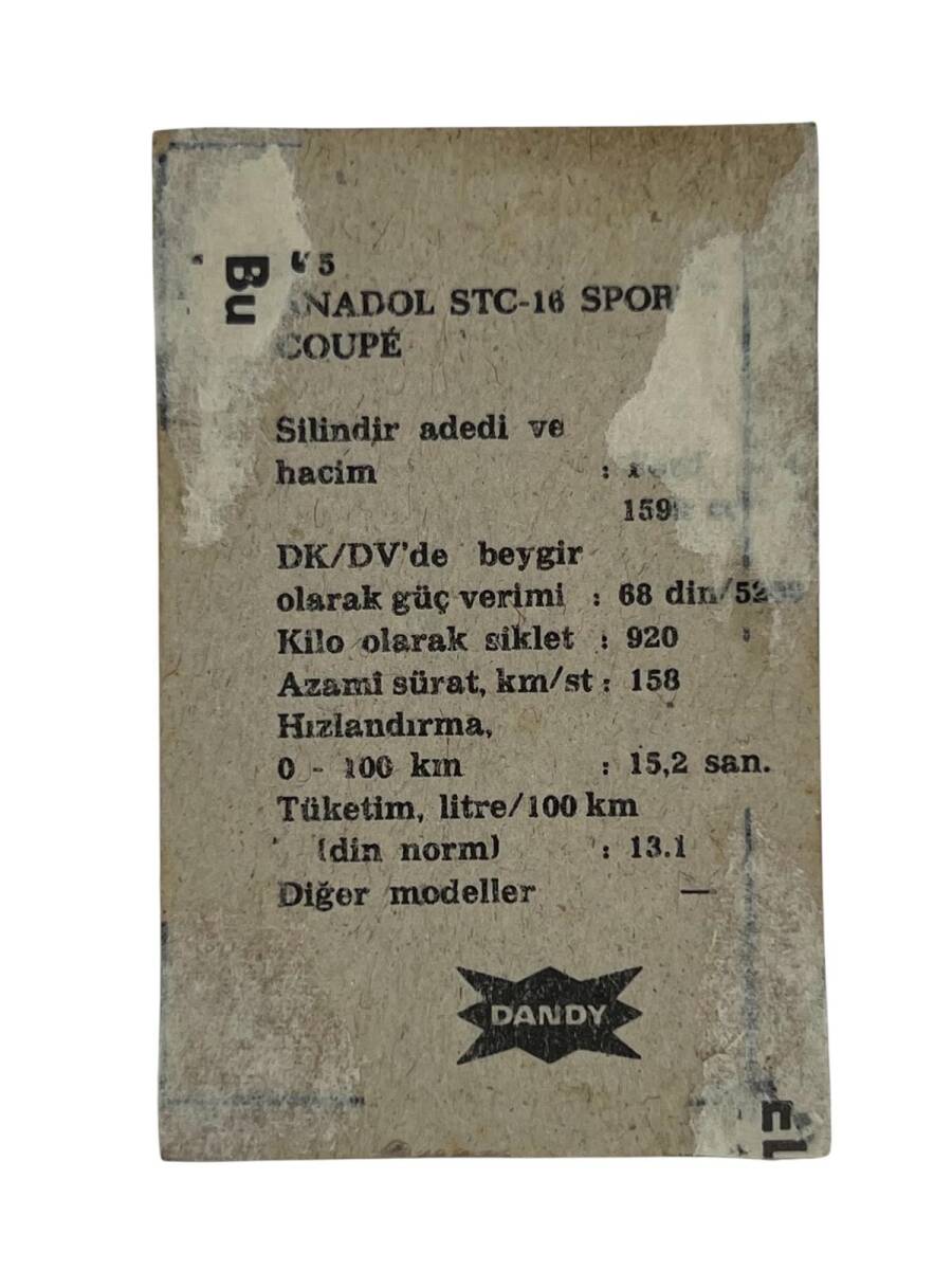 DANDY Sakızı Otomobiller Serisi -ANADOL STC-16 SPORTS COUPE - No A 5 # SKZ11713 - 2