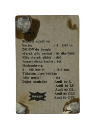 DANDY Sakızı Otomobiller Serisi -AUDI 80 - No A 129 # SKZ1693 - 2