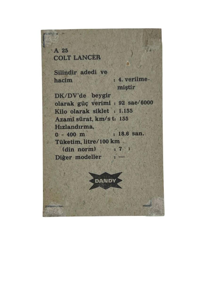 DANDY Sakızı Otomobiller Serisi COLT LANCER No: A 25 # SKZ1655 - 2