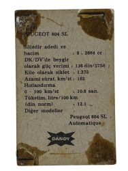 DANDY Sakızı Otomobiller Serisi -PEUGEOT 604 SL - No A 101 # SKZ1698 - 2