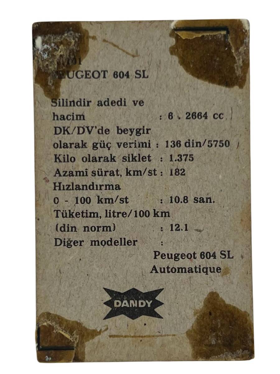 DANDY Sakızı Otomobiller Serisi -PEUGEOT 604 SL - No A 101 # SKZ1698 - 2