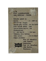 DANDY Sakızı Otomobiller Serisi -FIAT 131 MIRAFIORI 1600 SPECIAL -4-DOOR - No A 52 # SKZ11714 - 2