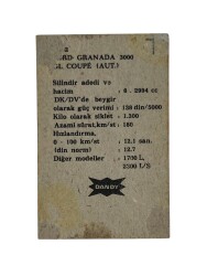DANDY Sakızı Otomobiller Serisi -FORD GRANDA 3000 GL COUPE - No A 62 # SKZ11703 - 2