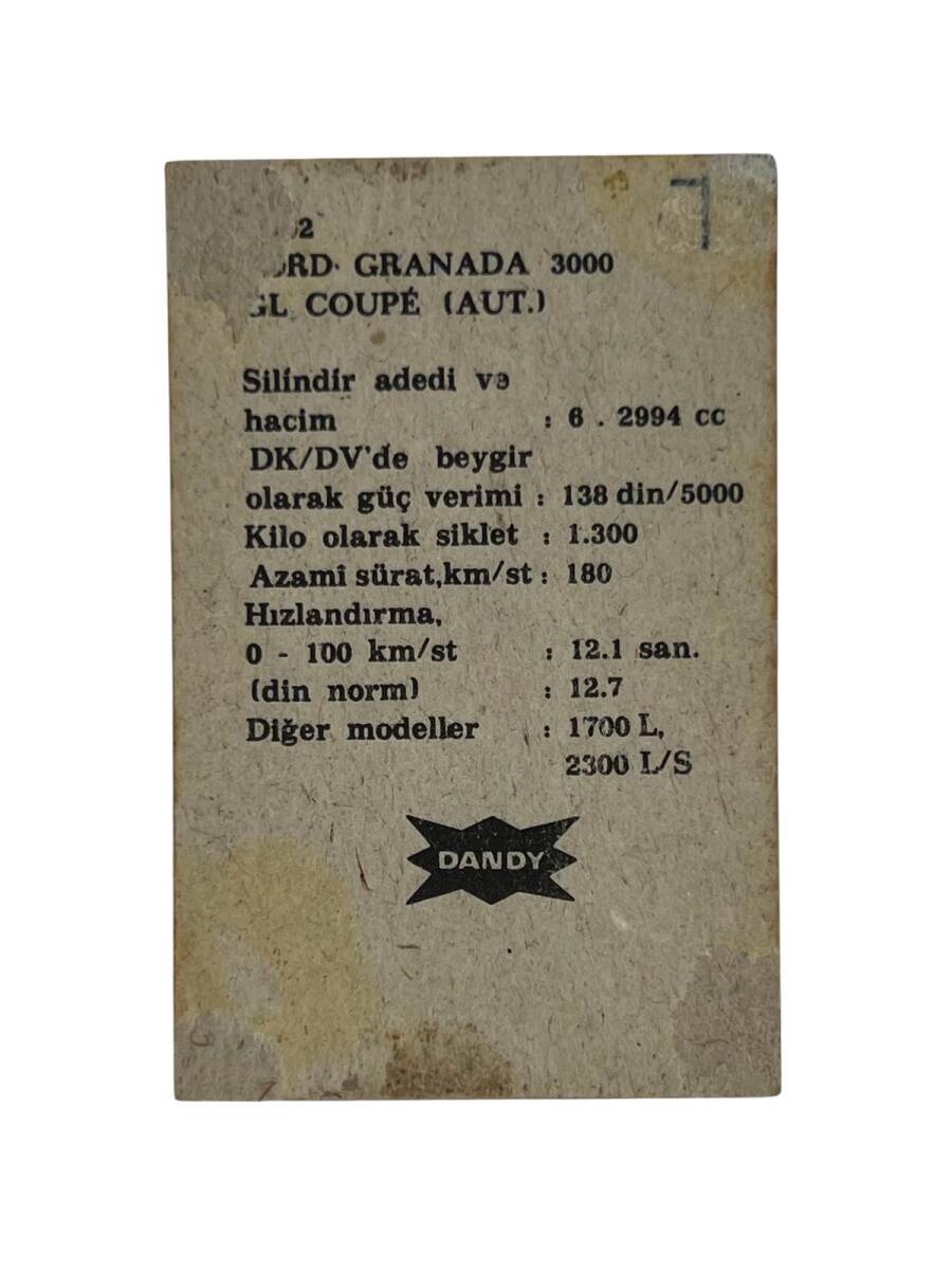 DANDY Sakızı Otomobiller Serisi -FORD GRANDA 3000 GL COUPE - No A 62 # SKZ11703 - 2